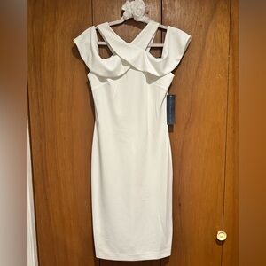 RACHEL Rachel Roy White Asymmetrical Sheath Midi Dress